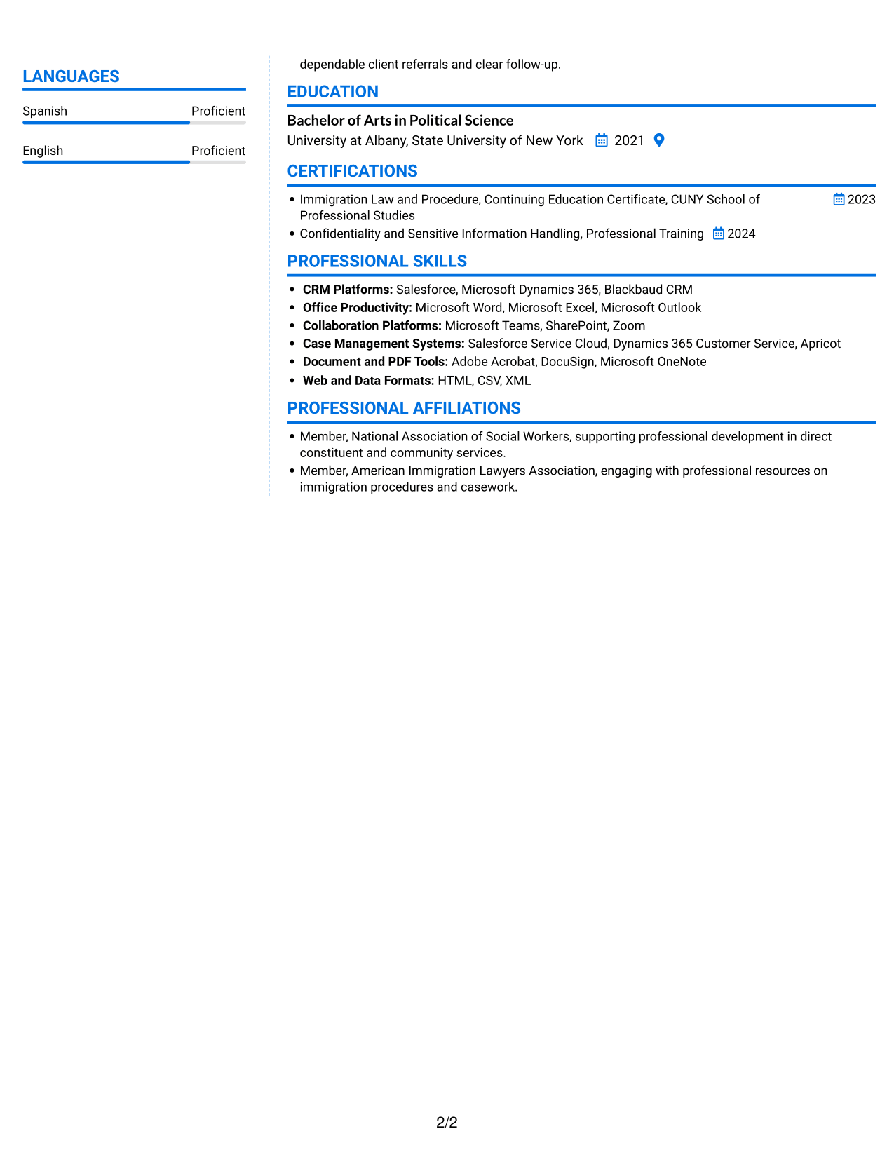 Resume example — page 2