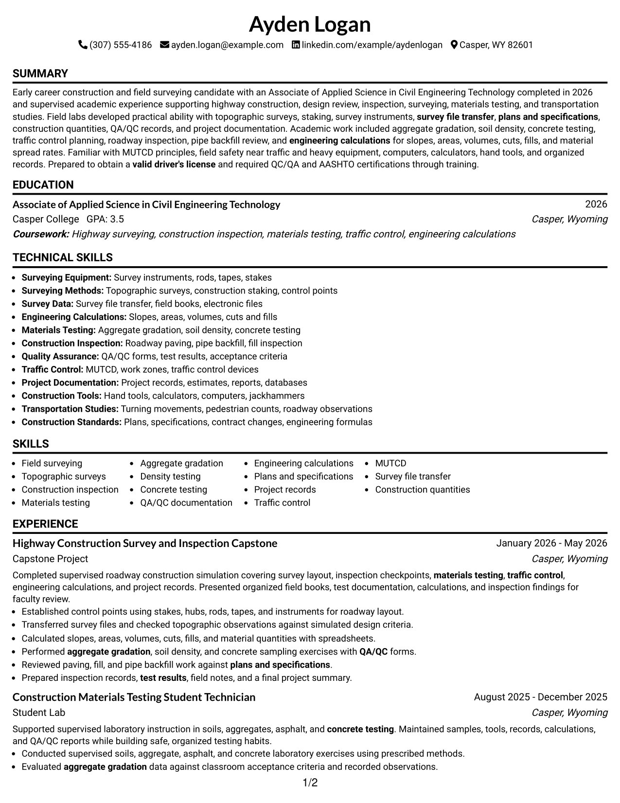 Resume Example Page 1