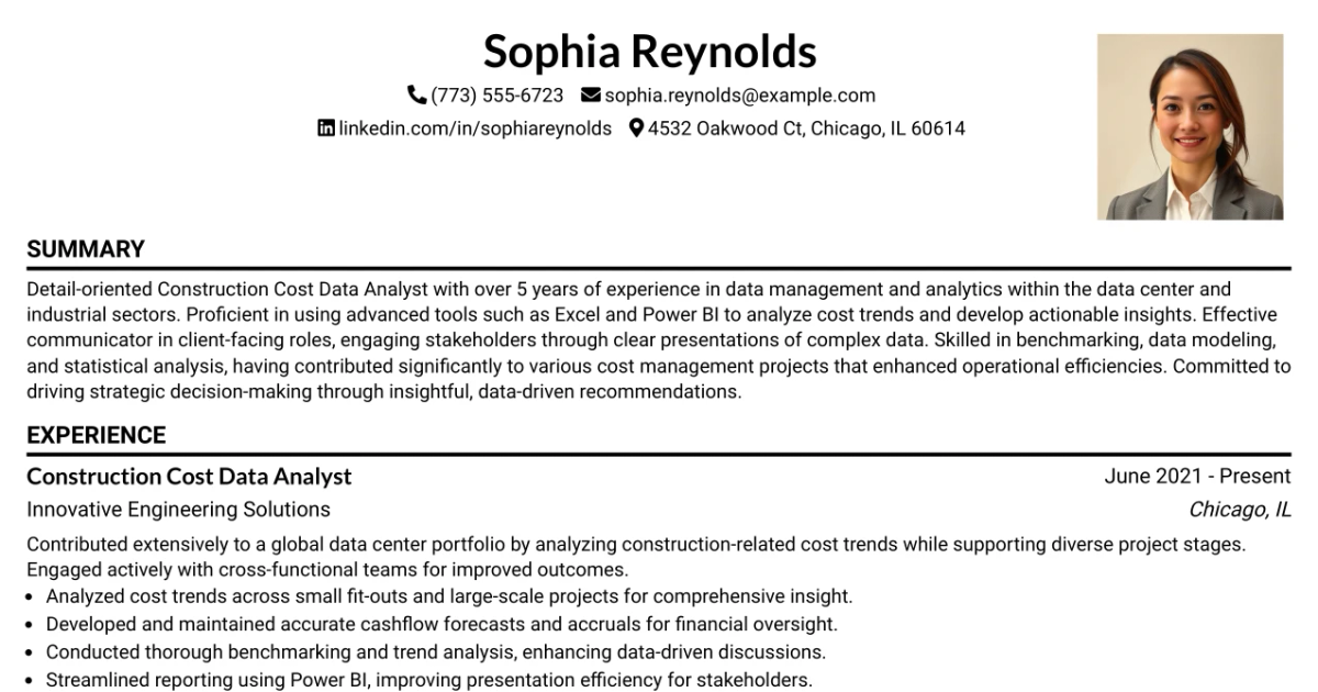 33 Construction Cost Data Analyst Resume Templates with Example 2026 (ATS-Optimized)