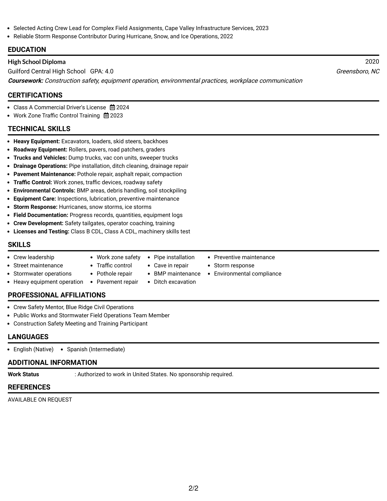 Resume Example Page 2
