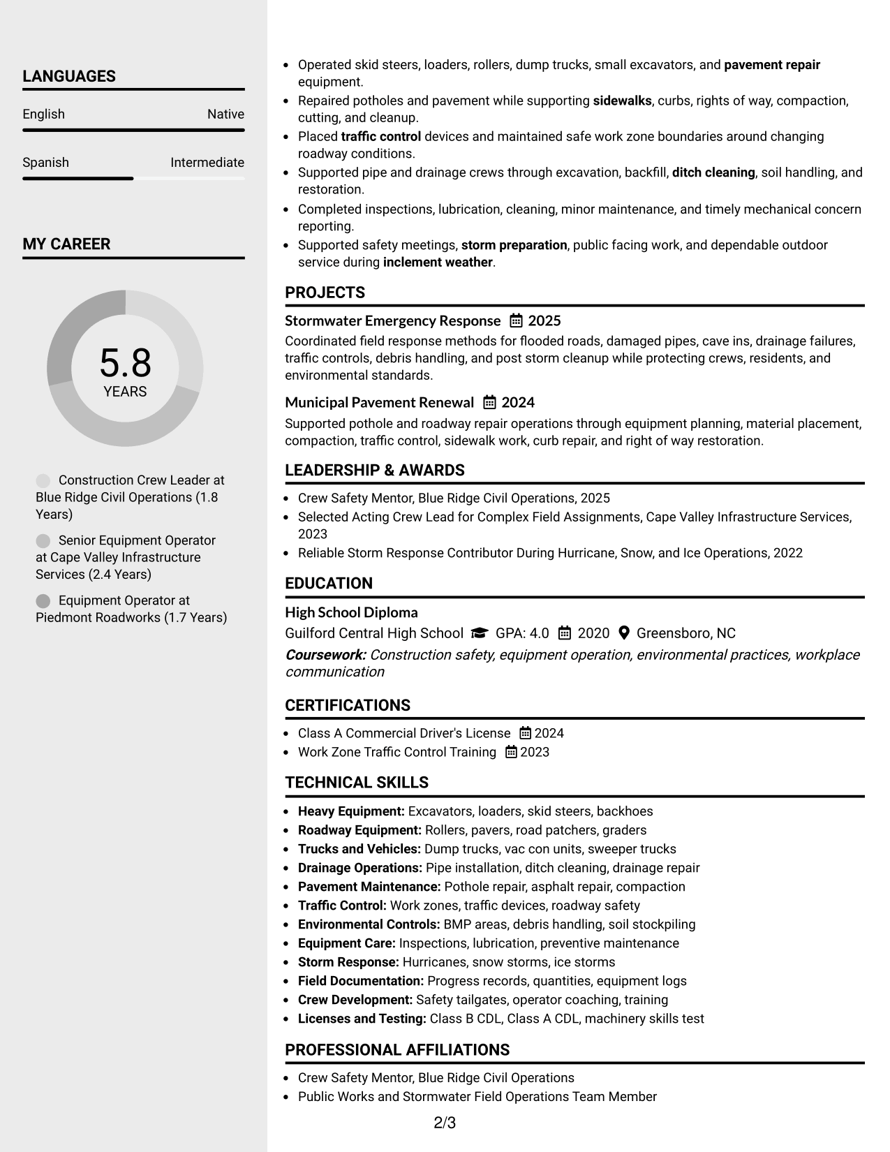 Resume Example Page 2