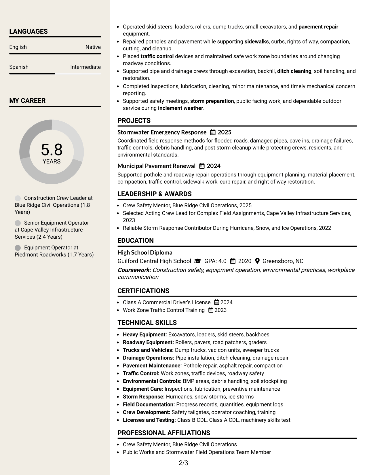 Resume Example Page 2