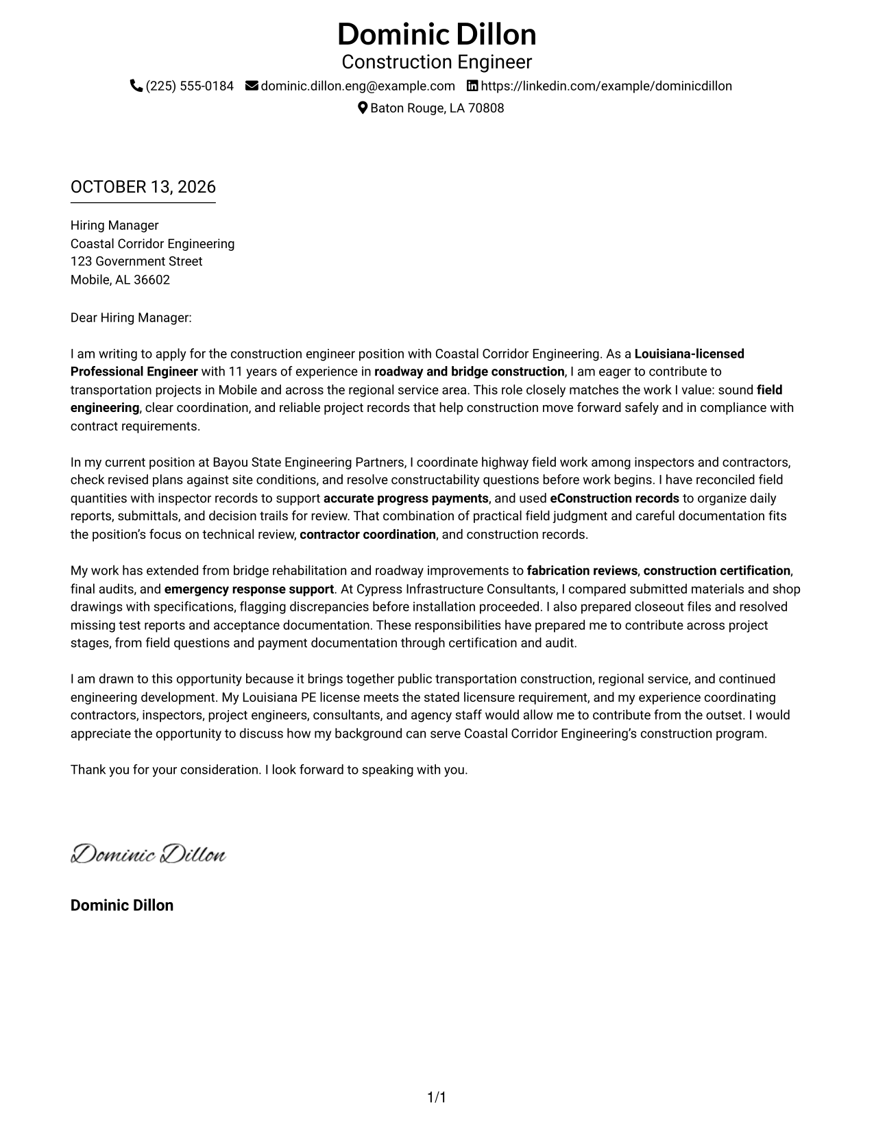 Cover Letter Example Page 1