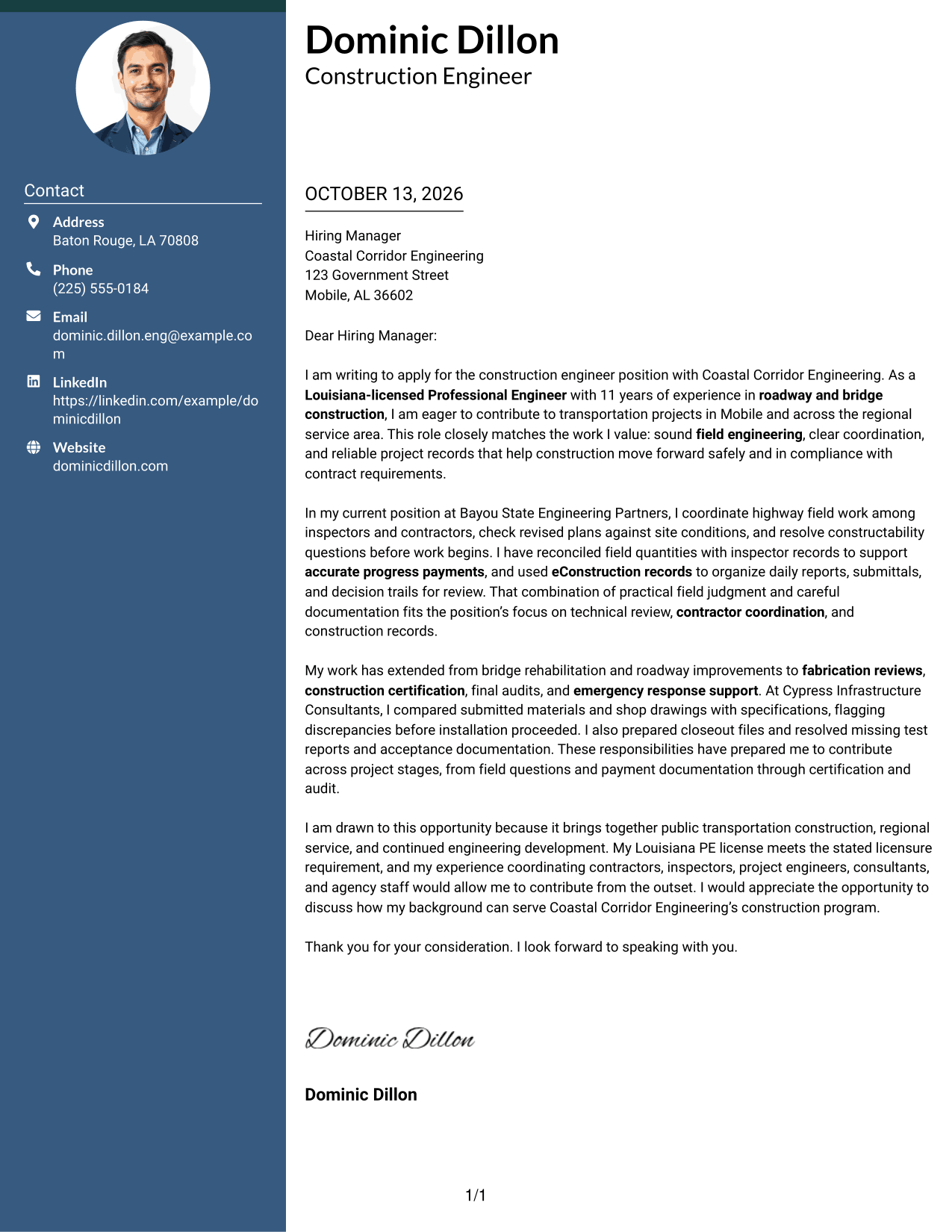 Cover Letter Example Page 1
