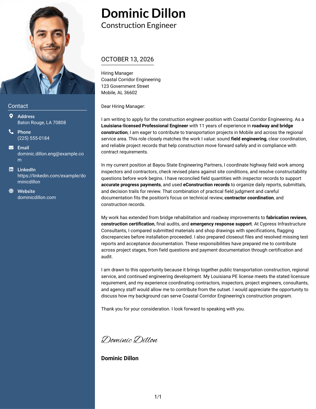 Cover Letter Example Page 1