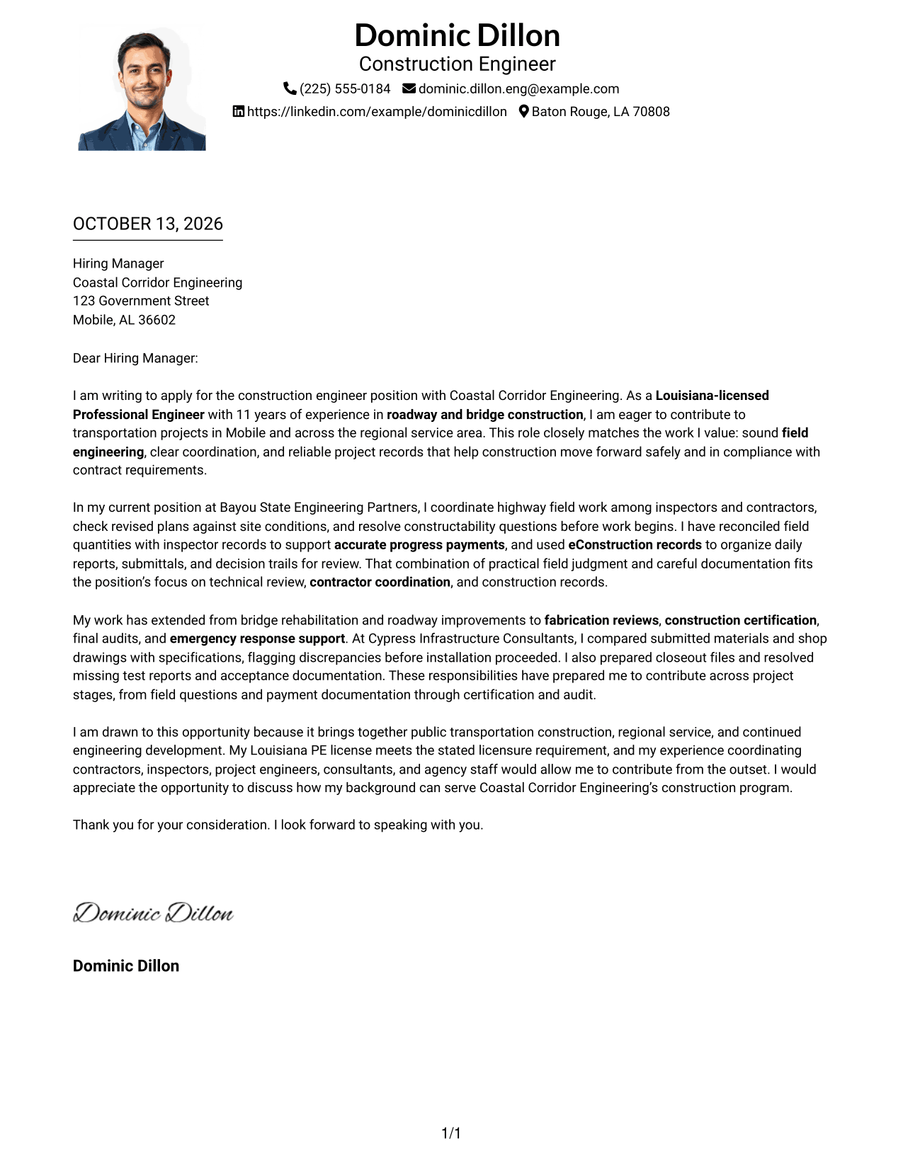 Cover Letter Example Page 1