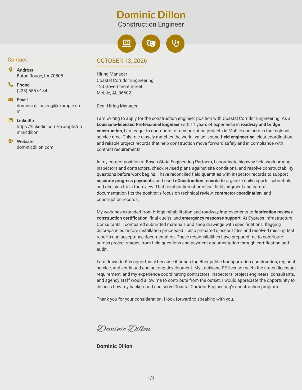 Cover Letter Example Page 1