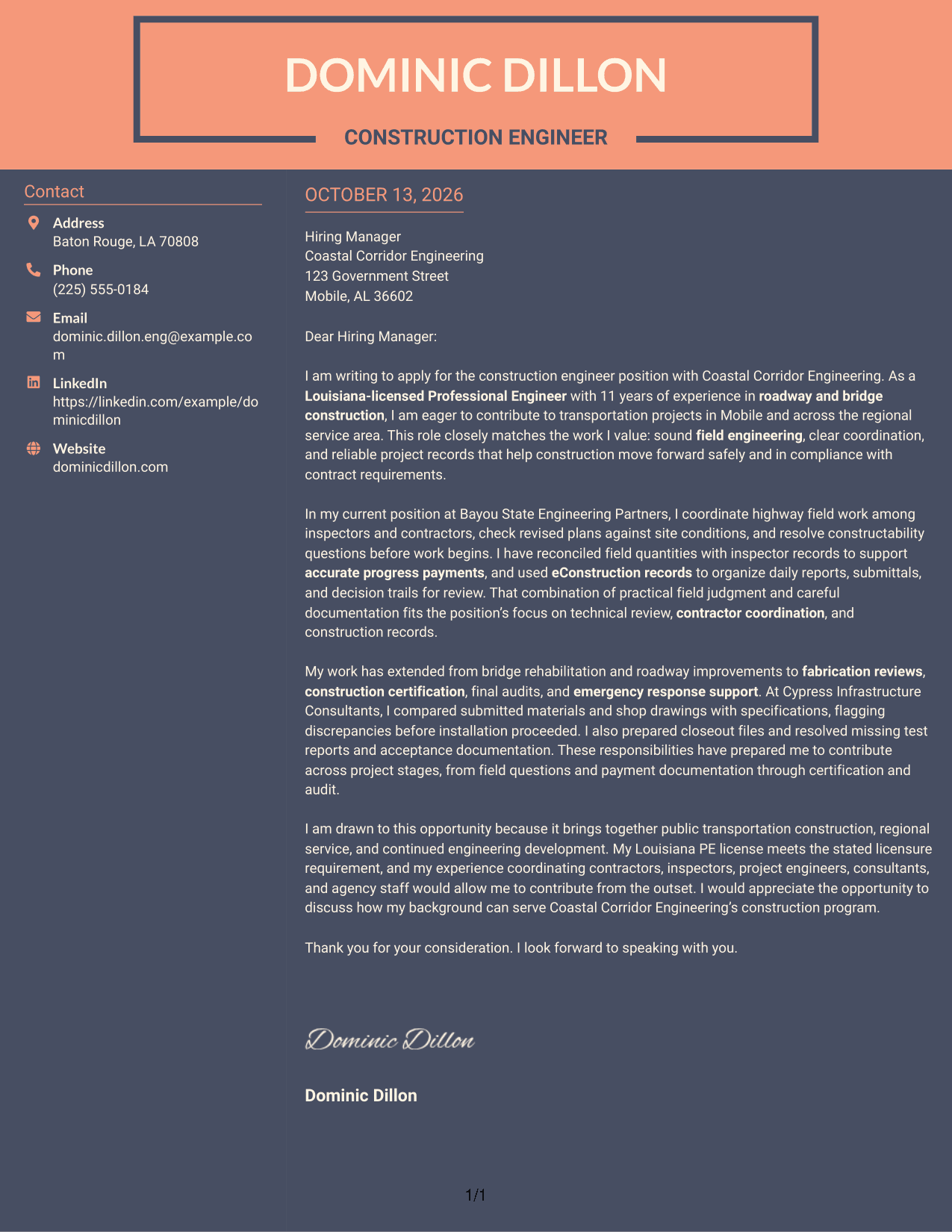 Cover Letter Example Page 1