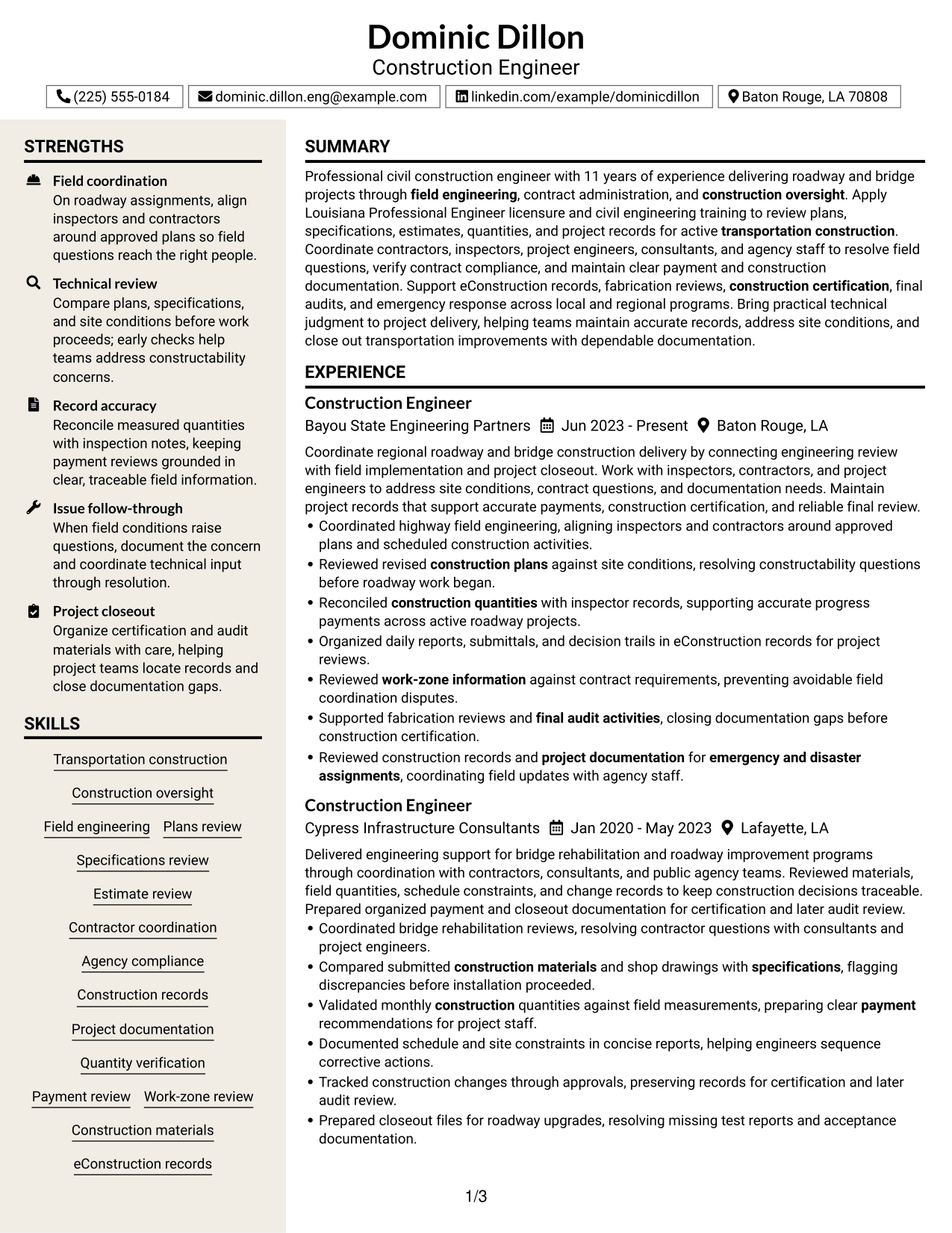Resume Example Page 1