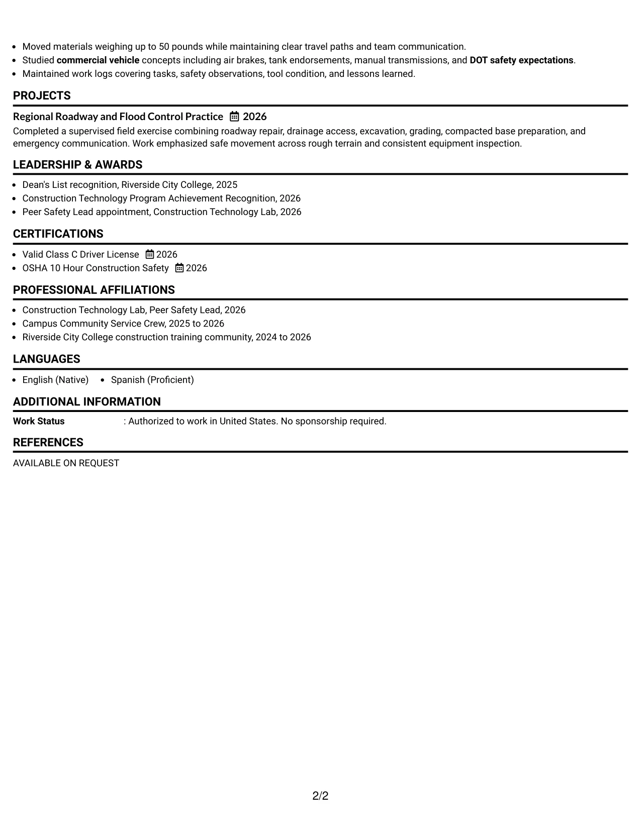 Resume Example Page 2