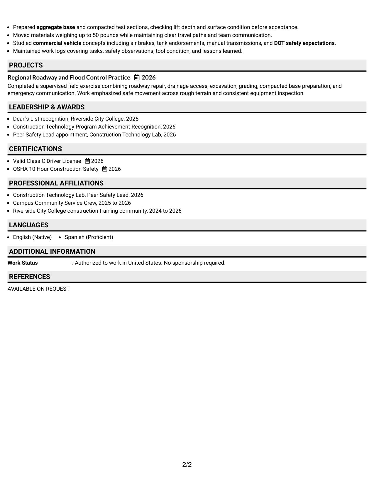 Resume Example Page 2