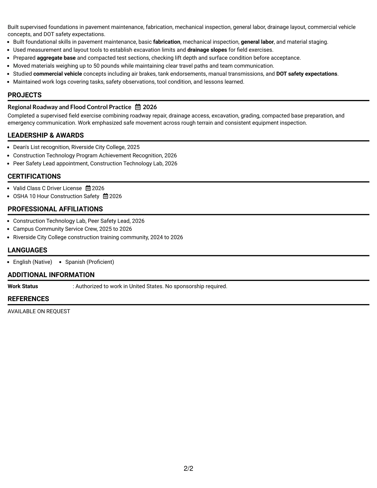 Resume Example Page 2