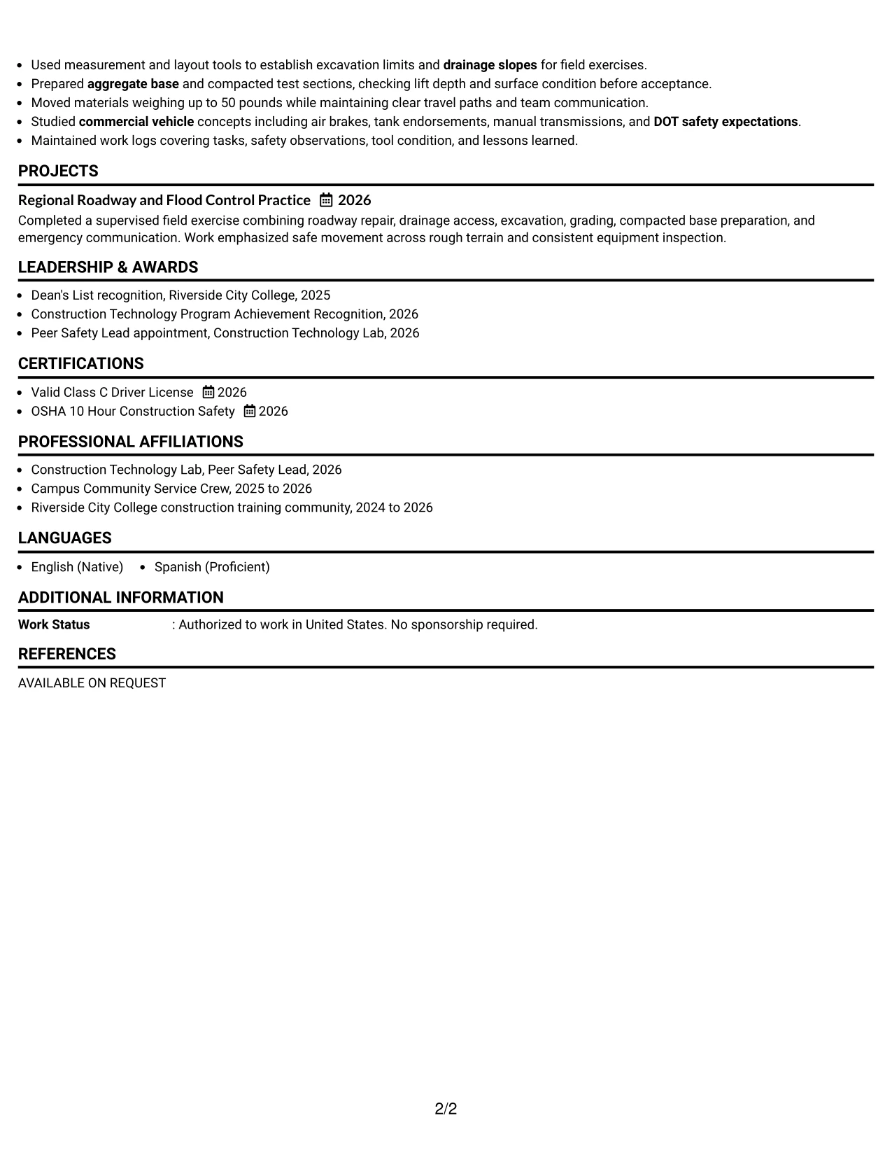 Resume Example Page 2