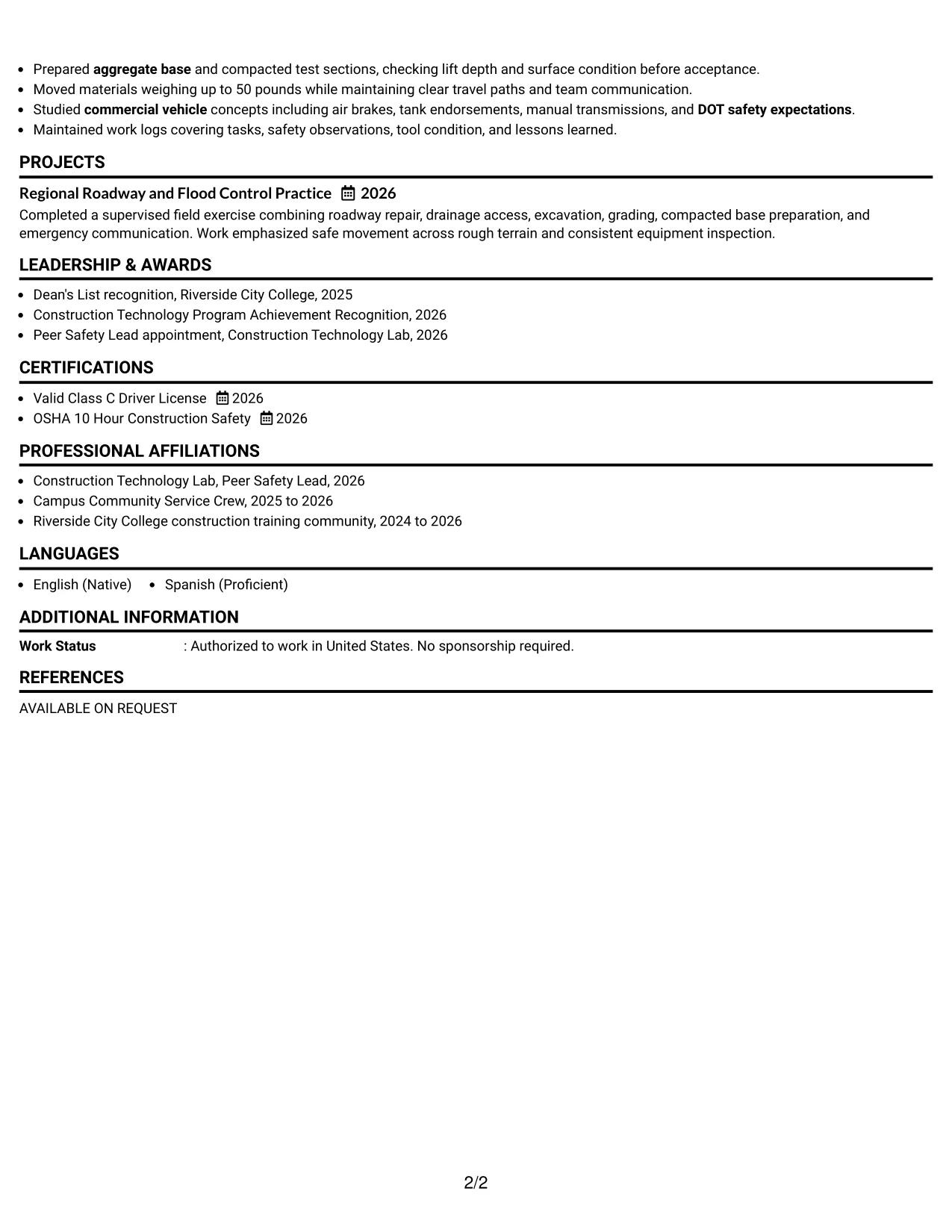Resume Example Page 2