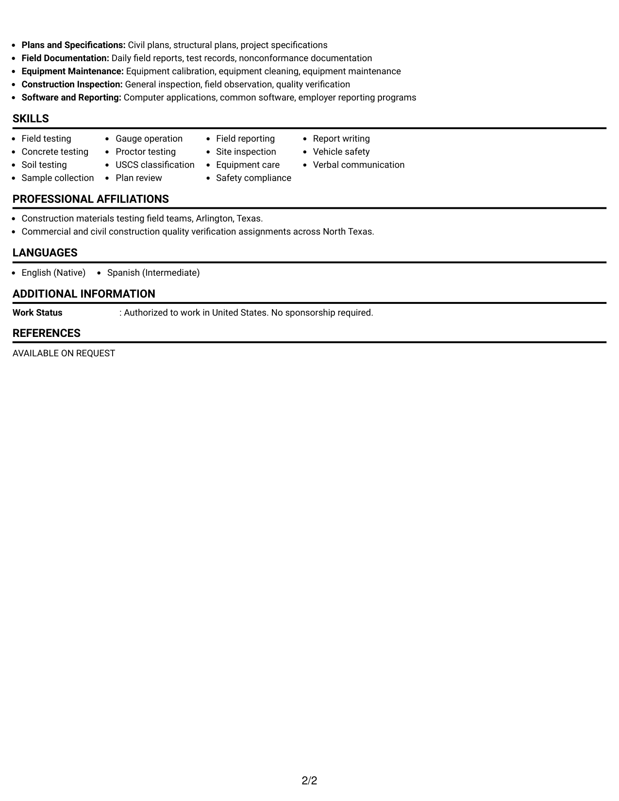 Resume Example Page 2