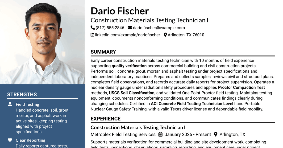 7 Construction Materials Testing Technician I Resume Templates with Example