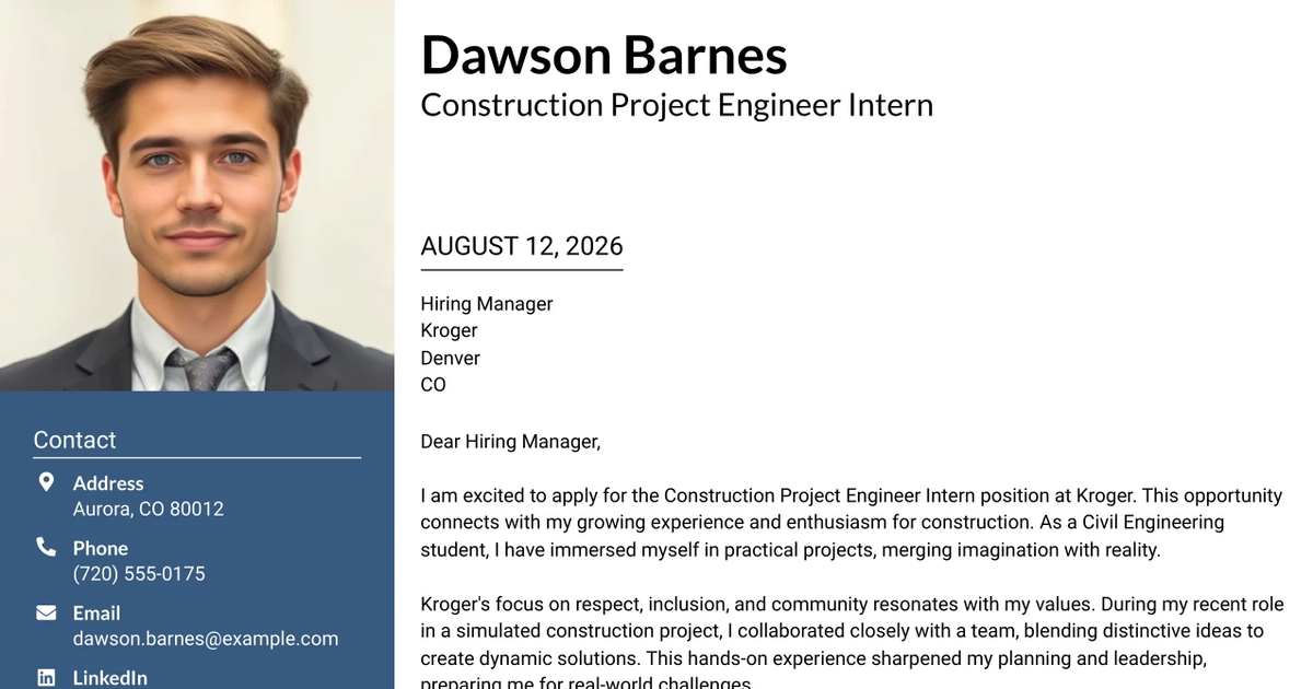 30+ Construction Project Engineer Intern Cover Letter Templates with Example 2026
