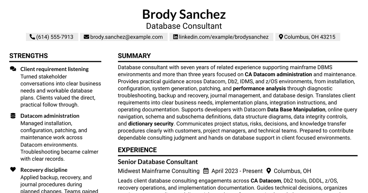 7 Consultant - Databases Resume Templates with Example