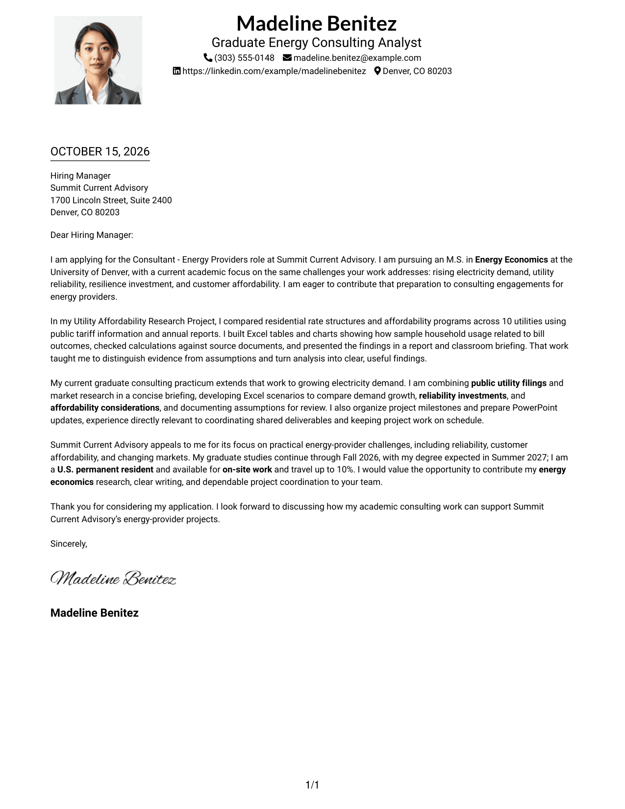 Cover letter example — page 1