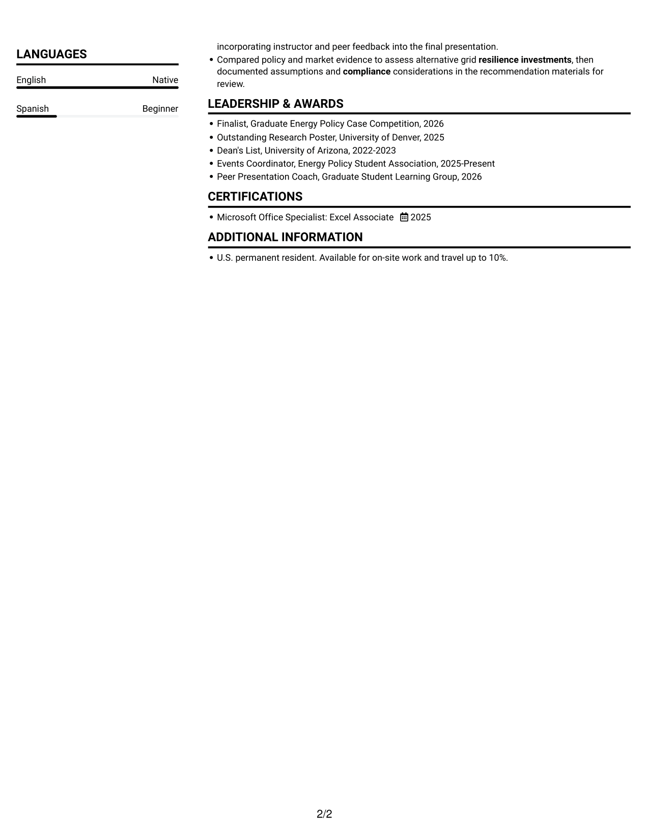 Resume example — page 2
