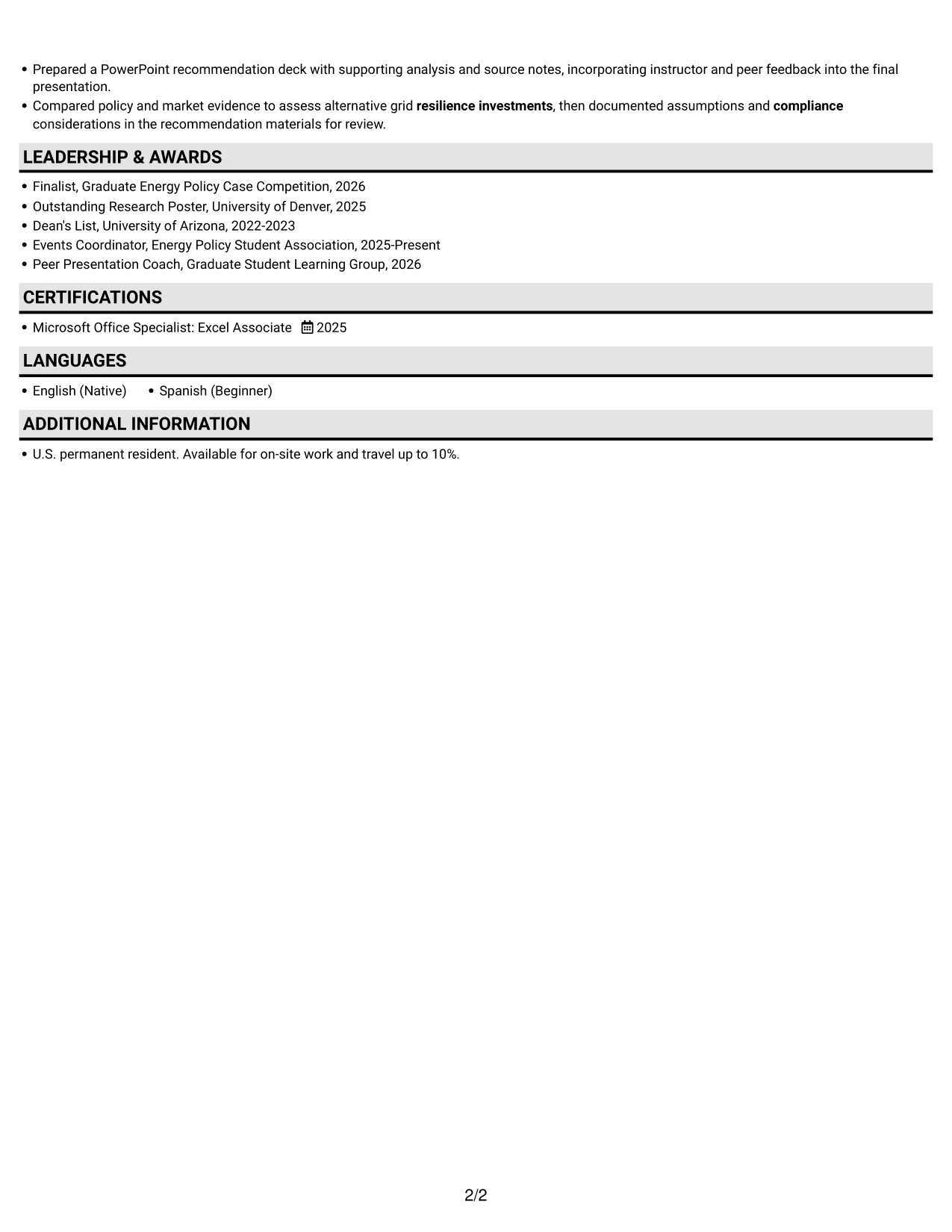 Resume example — page 2