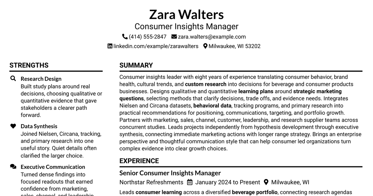 7 Consumer Insights Manager Resume Templates with Example