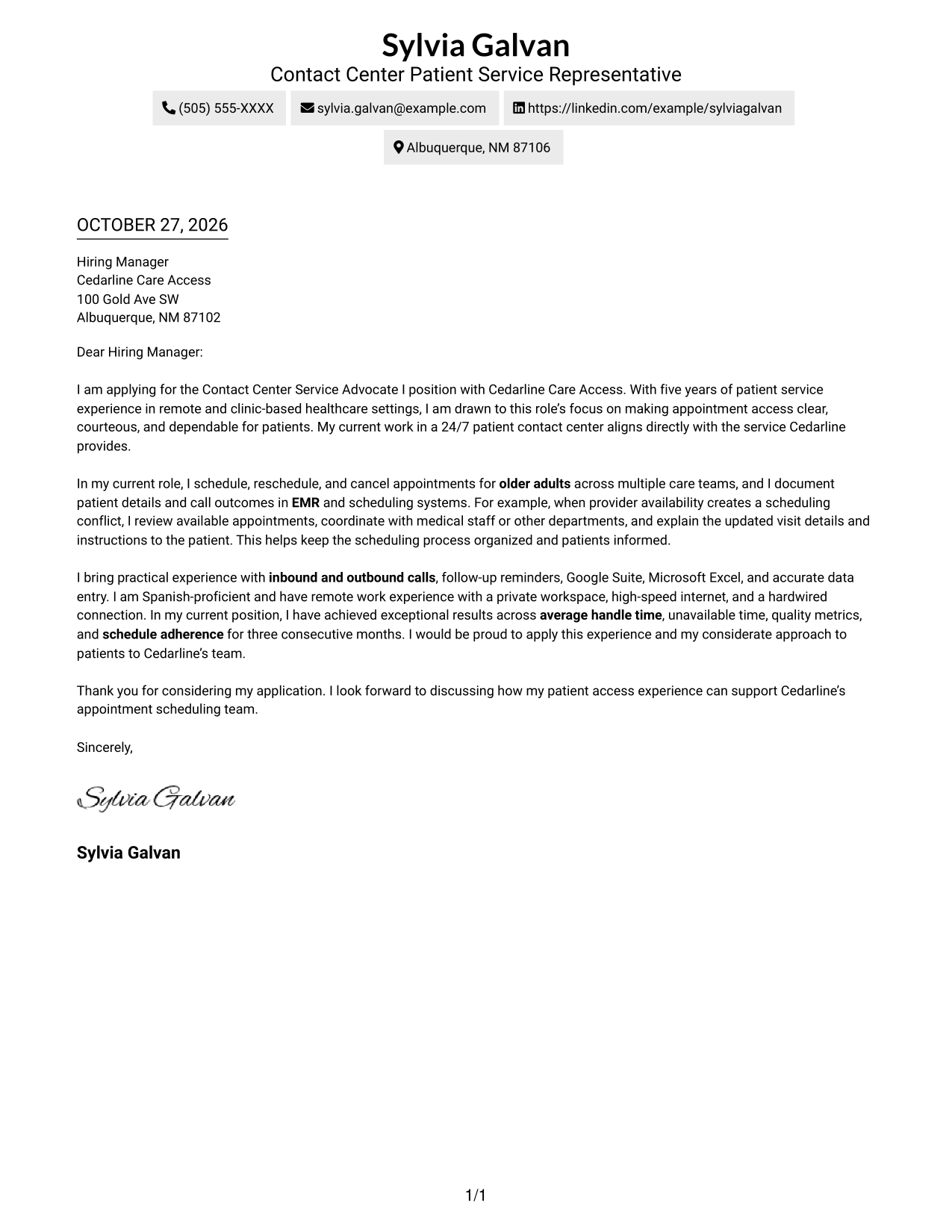 Cover letter example — page 1