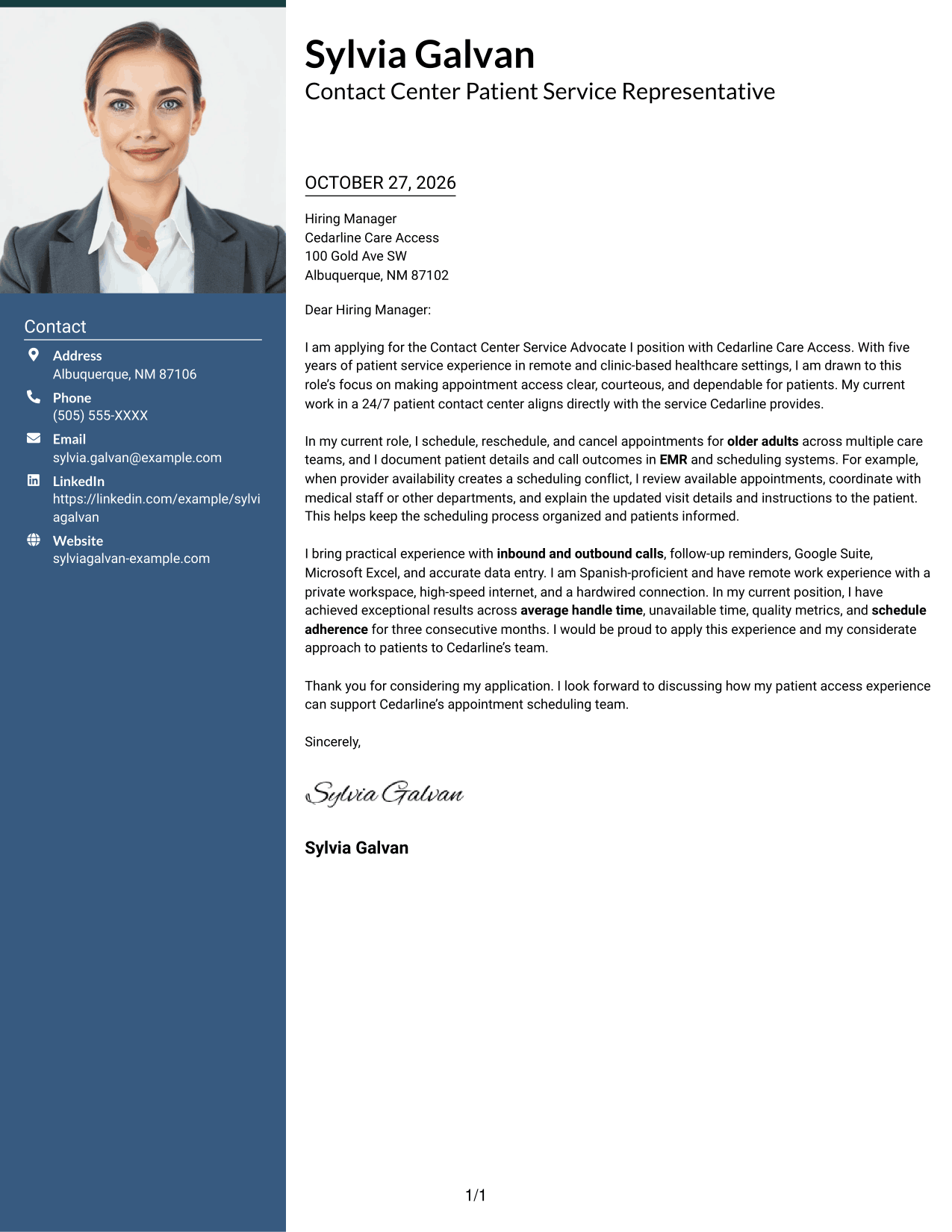 Cover letter example — page 1