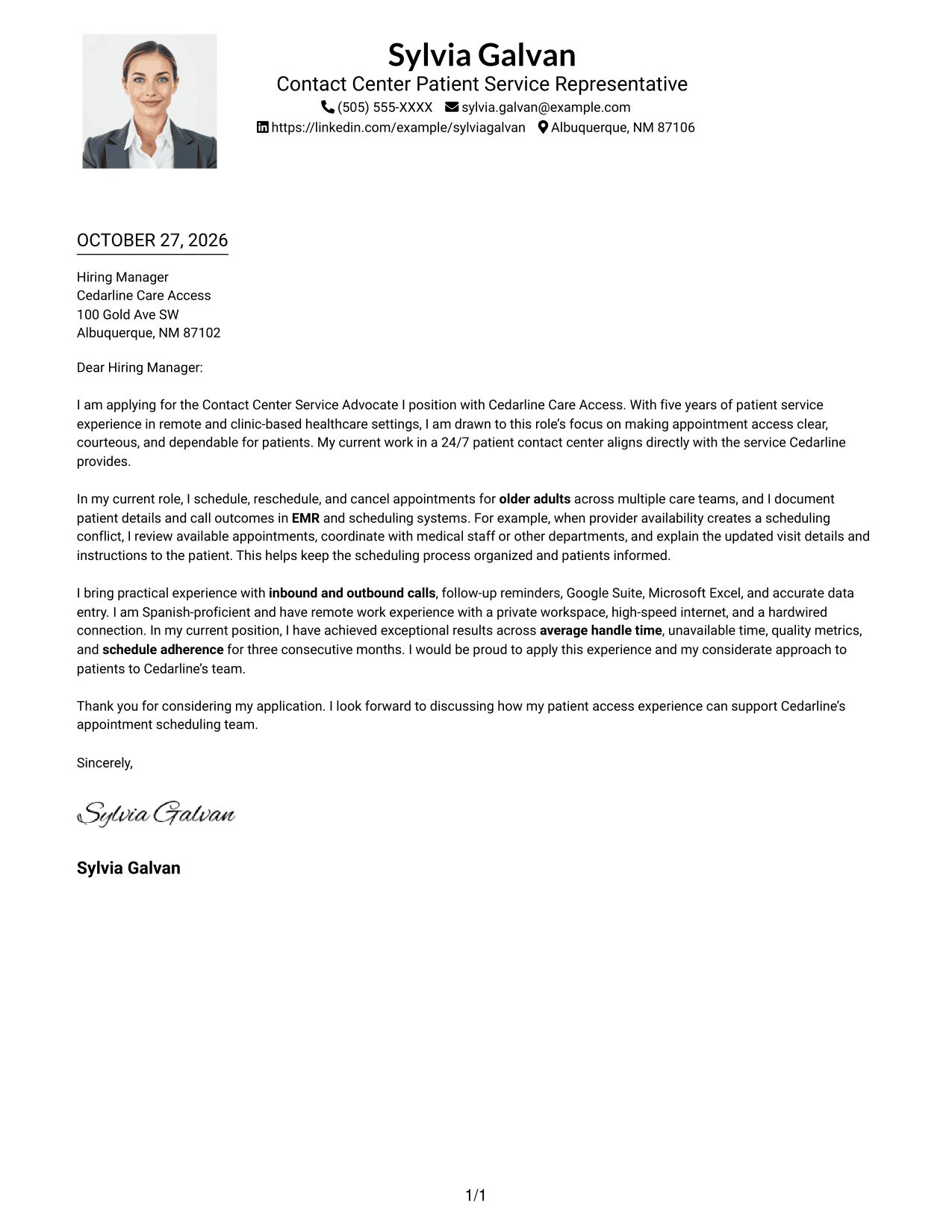 Cover letter example — page 1