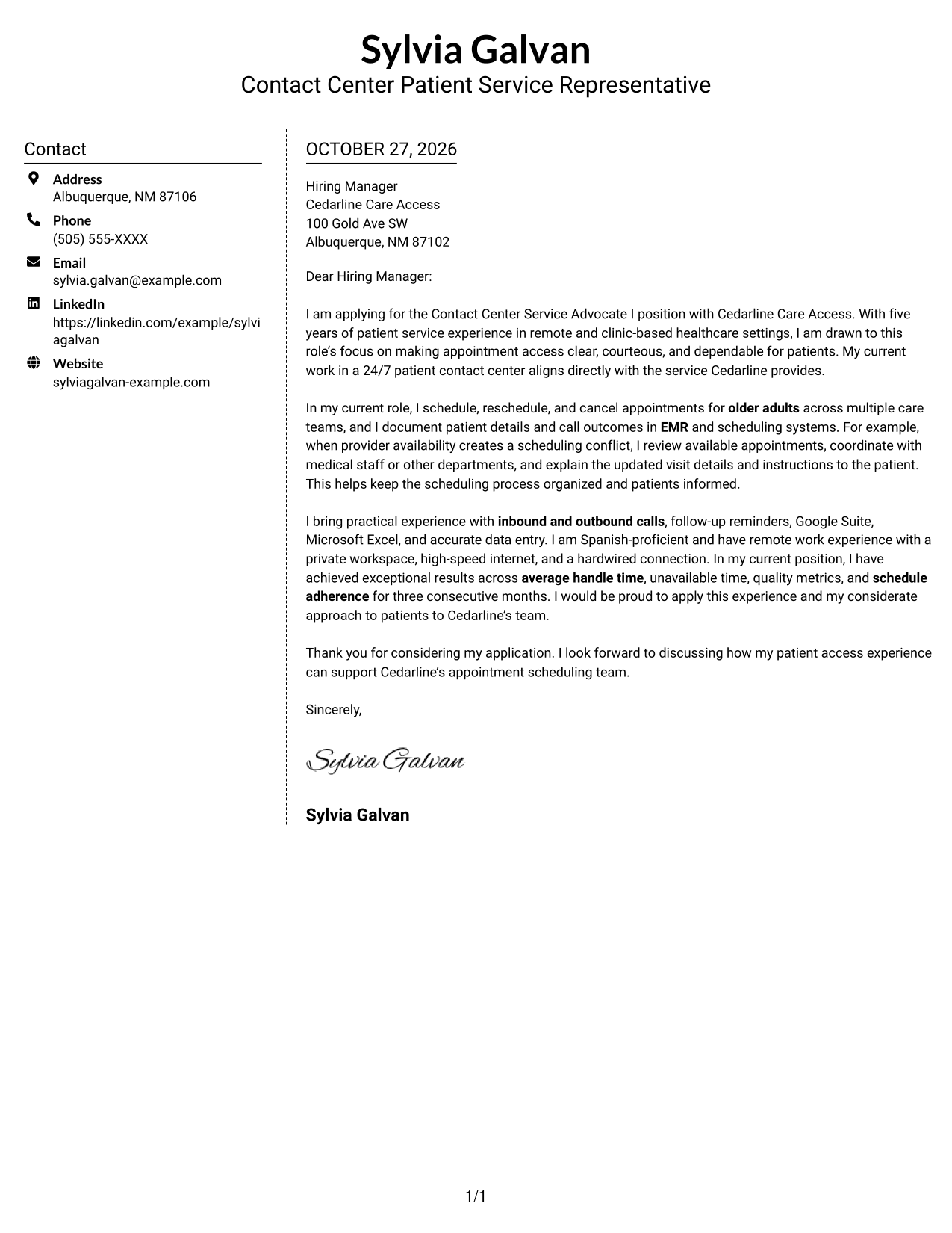 Cover letter example — page 1