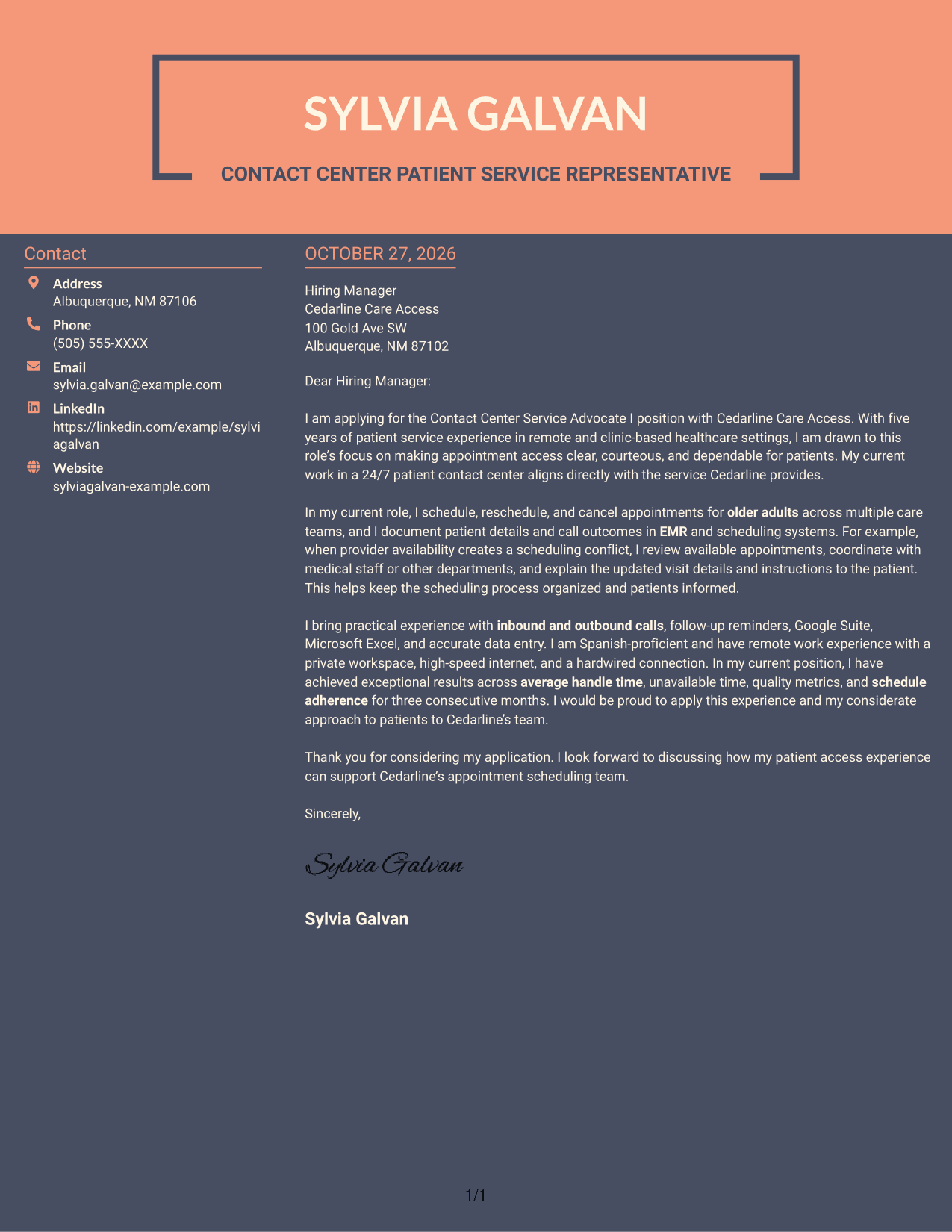 Cover letter example — page 1