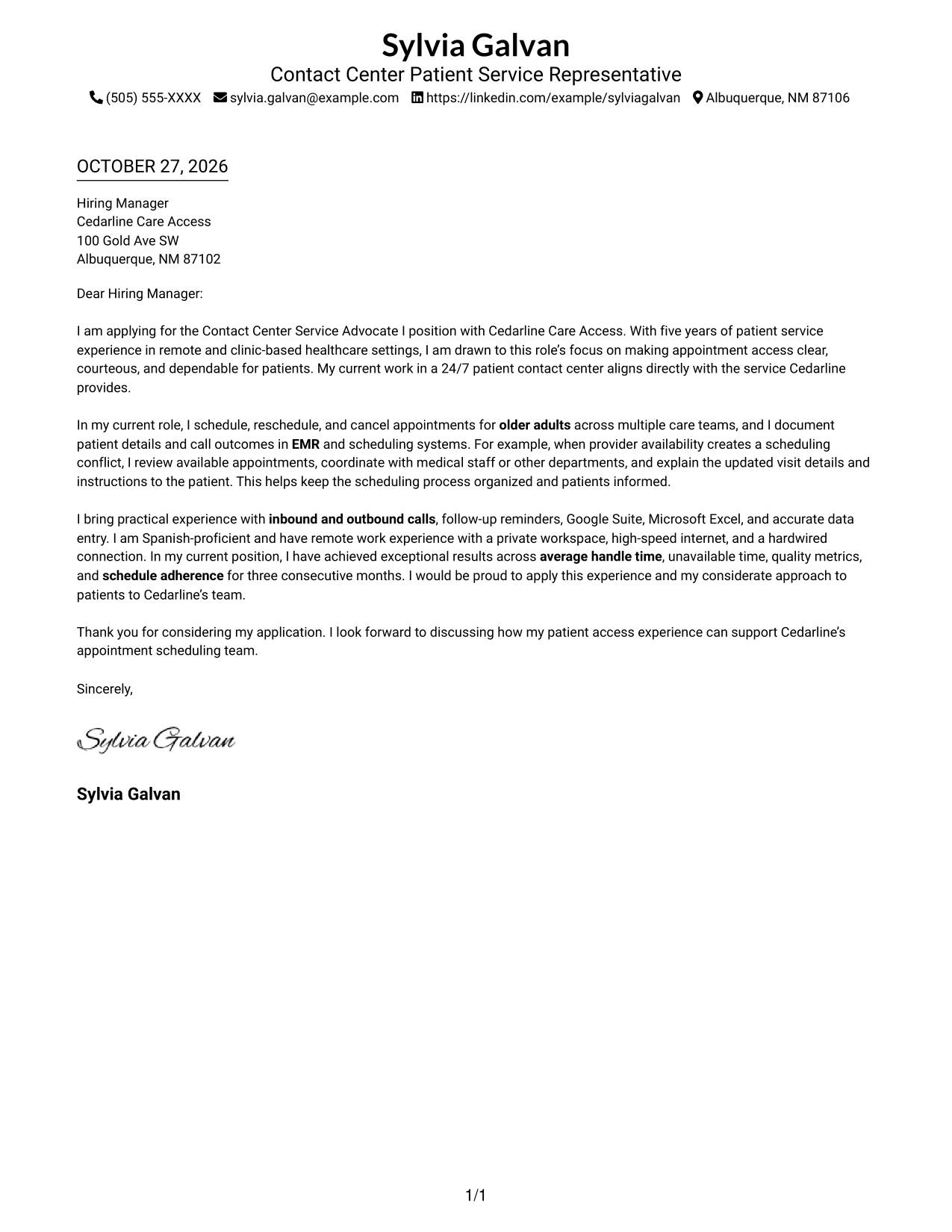 Cover letter example — page 1