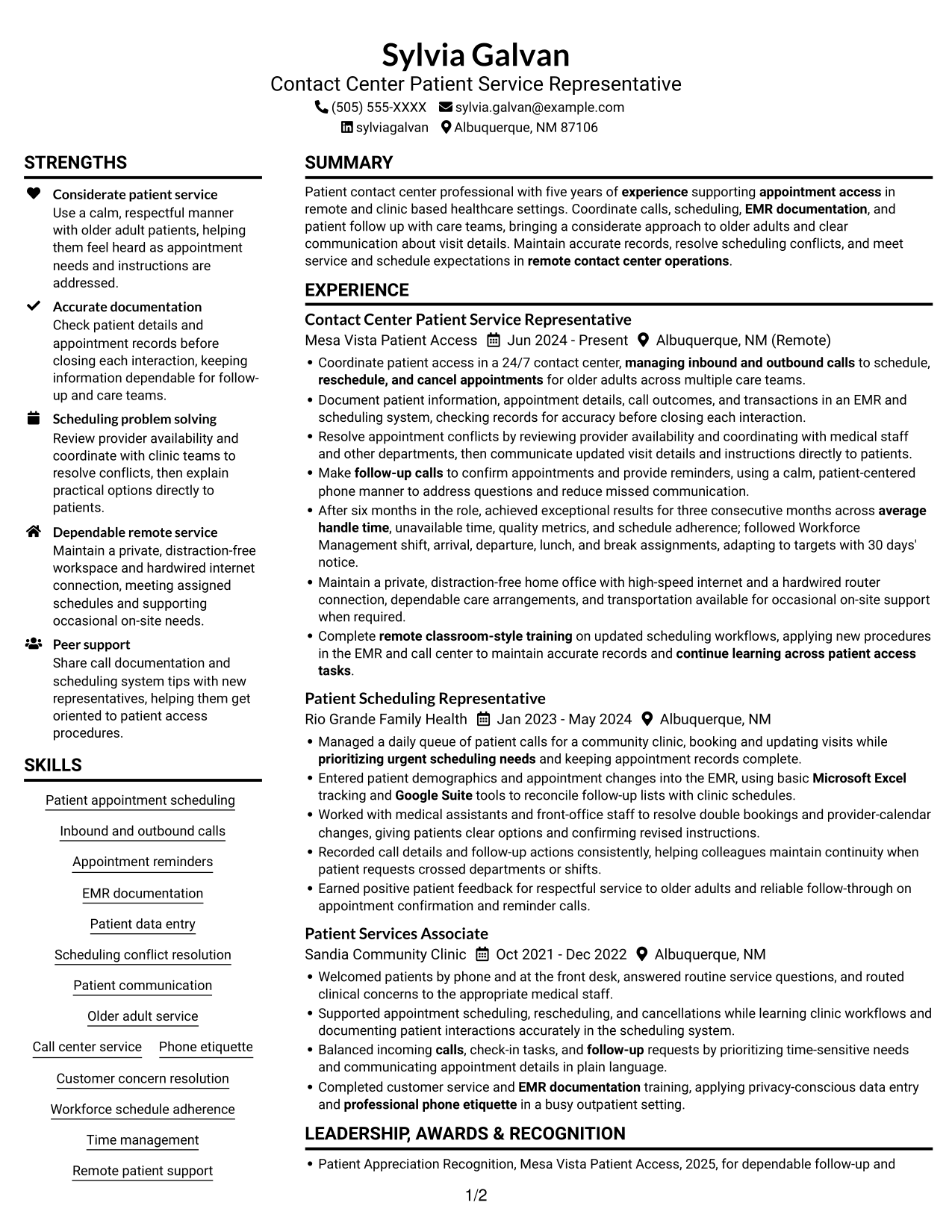Resume example — page 1