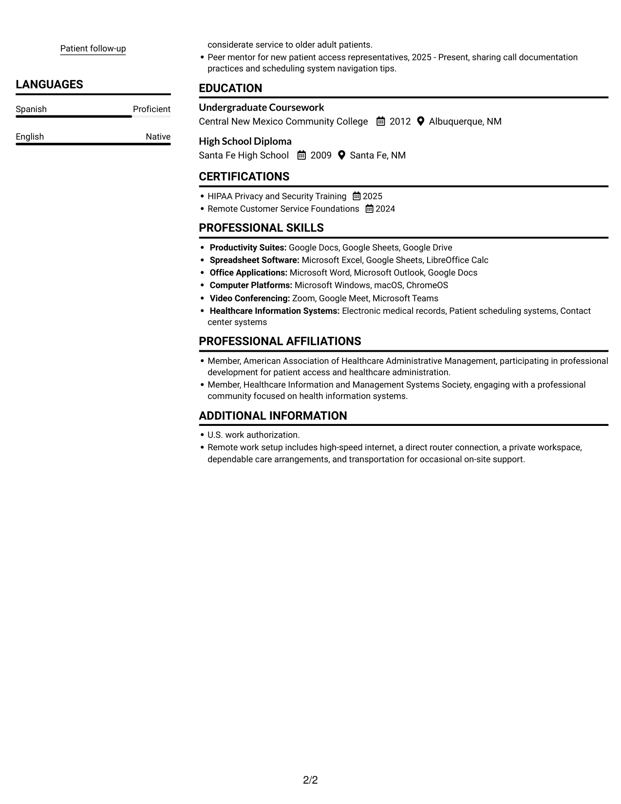 Resume example — page 2