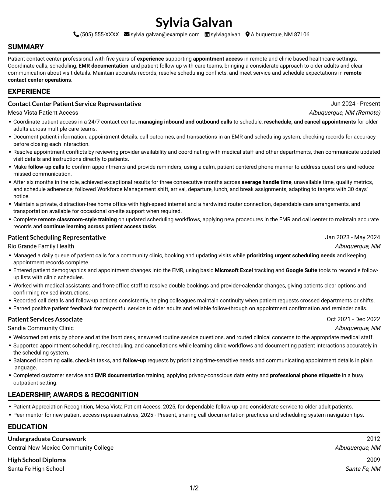 Resume example — page 1
