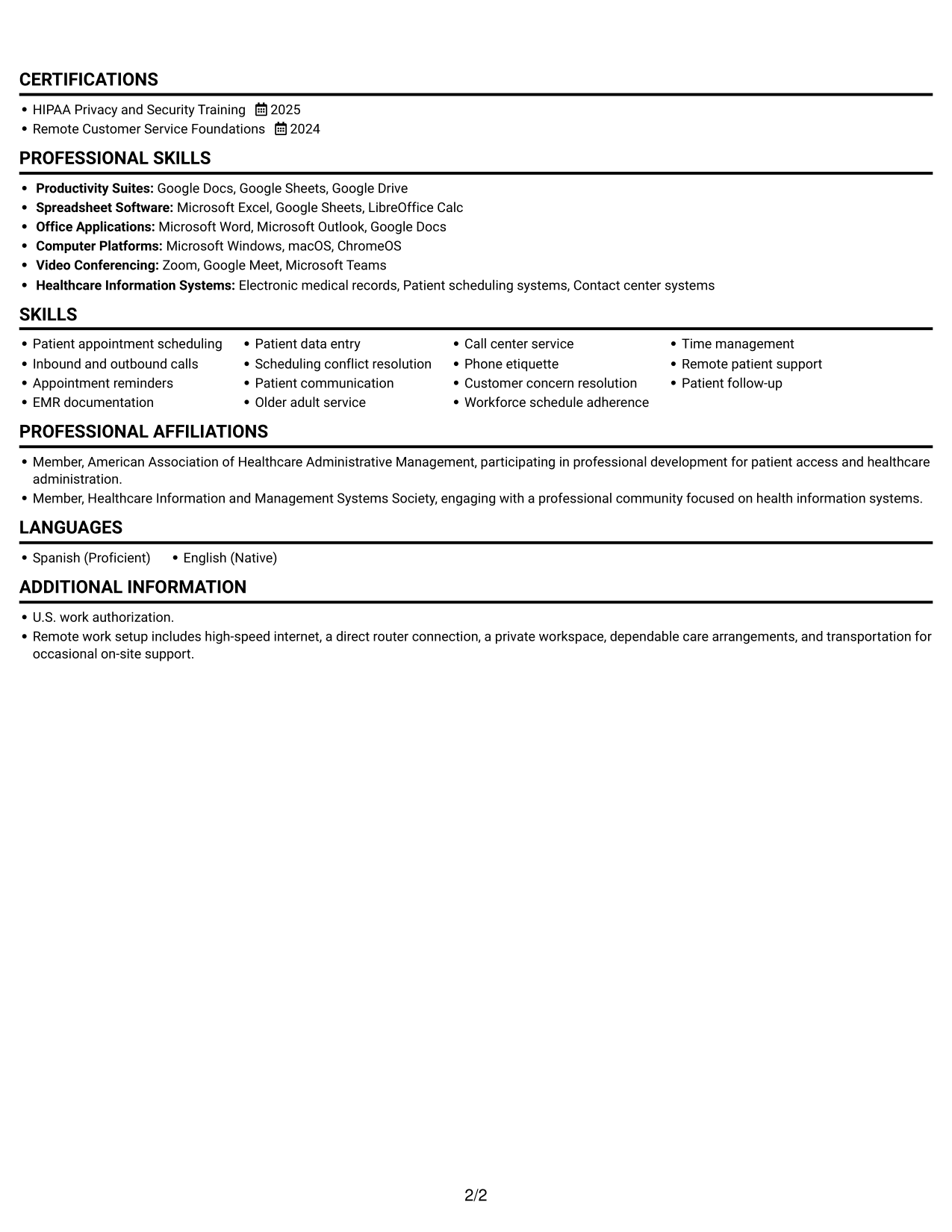 Resume example — page 2