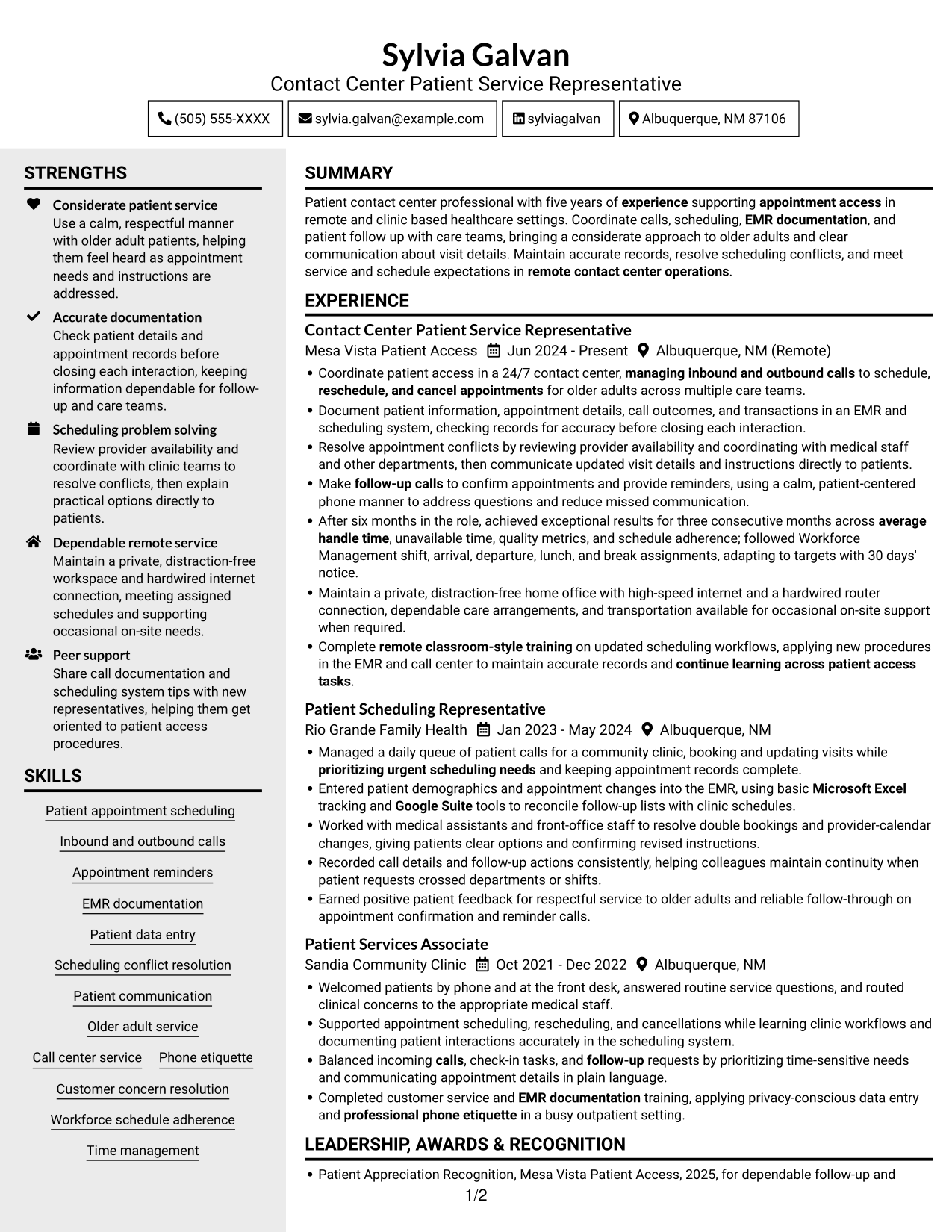 Resume example — page 1