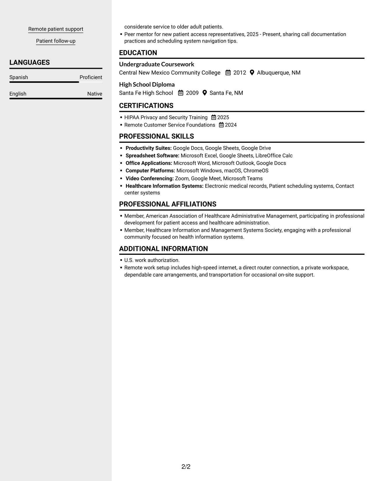 Resume example — page 2