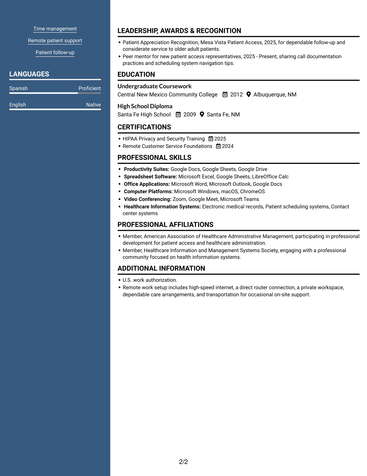Resume example — page 2