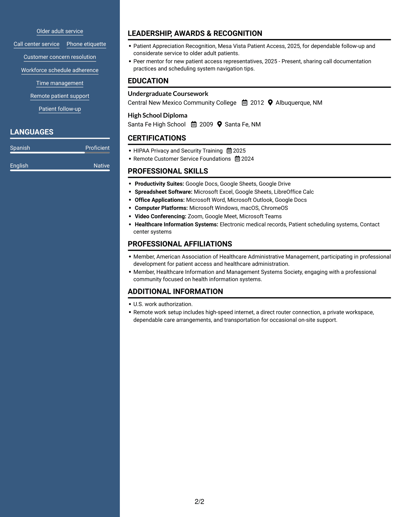 Resume example — page 2