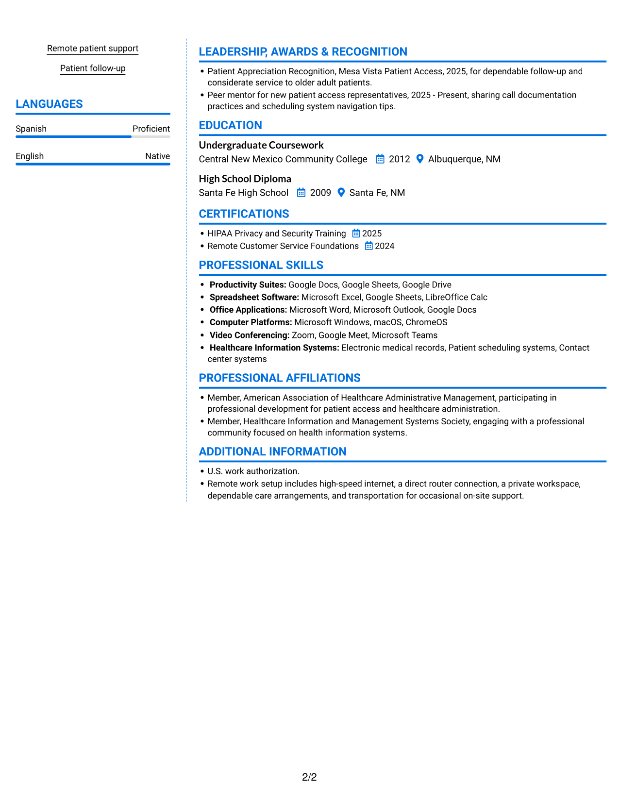 Resume example — page 2