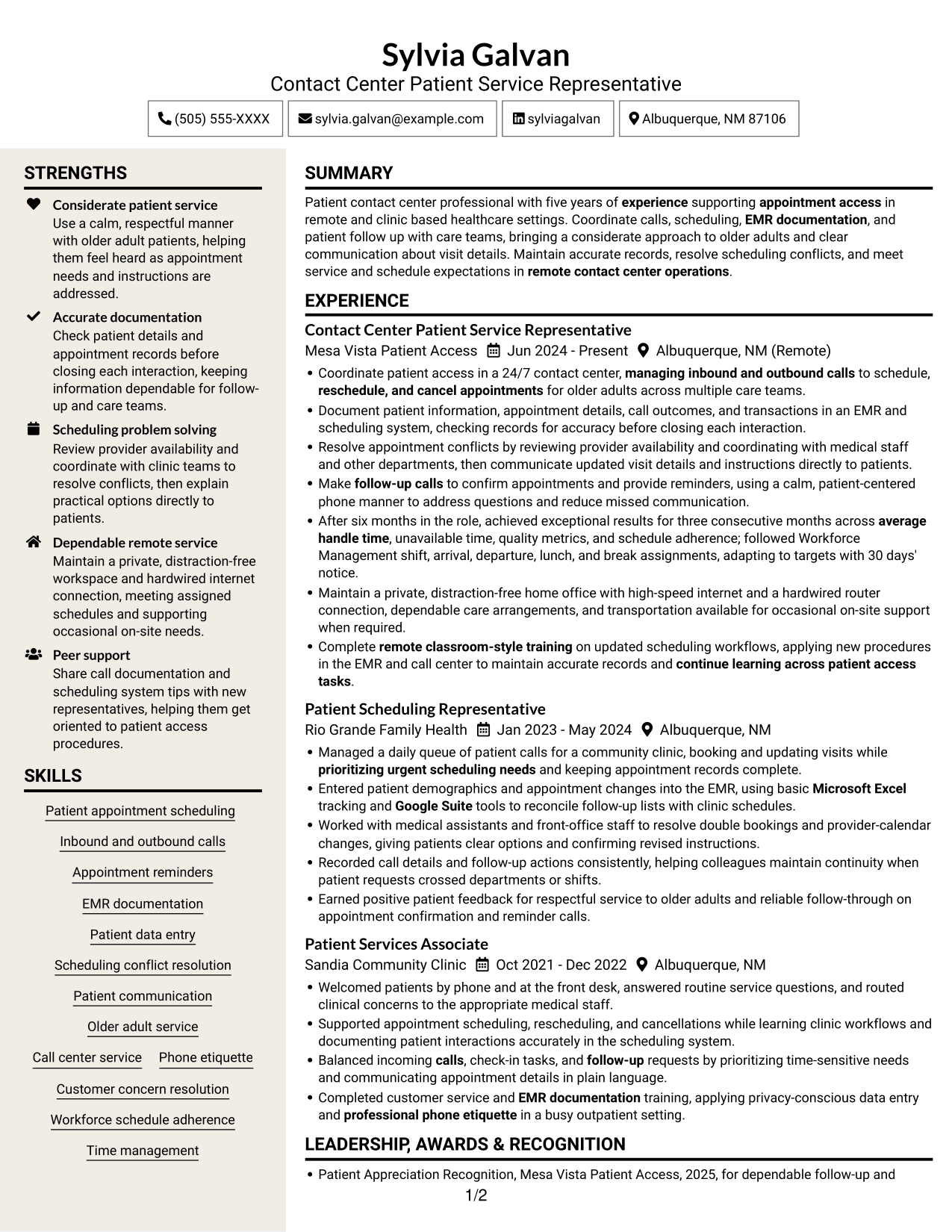 Resume example — page 1