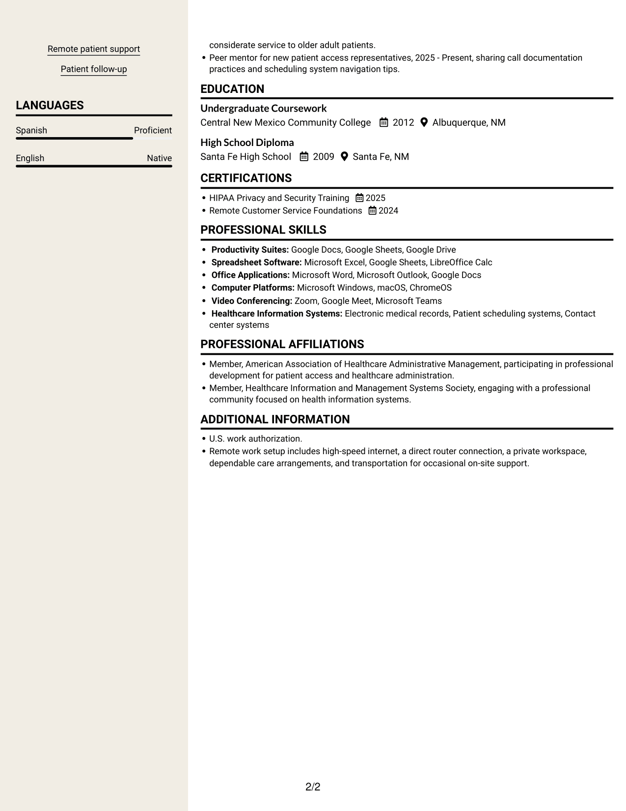 Resume example — page 2