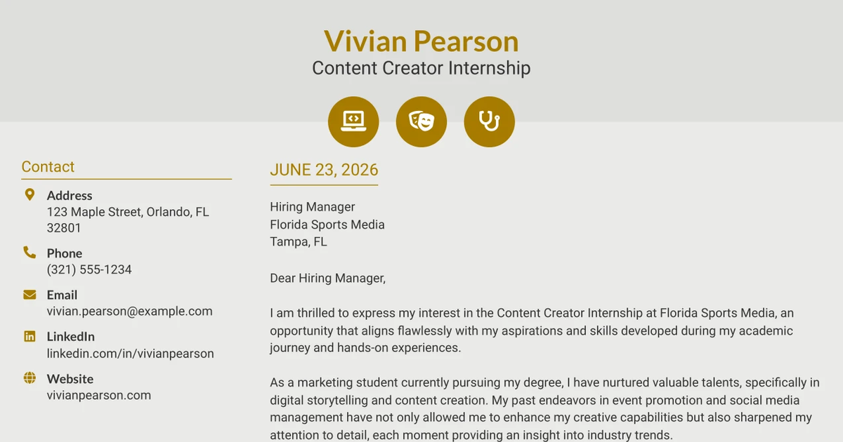 30+ Content Creator Internship Cover Letter Templates with Example 2026