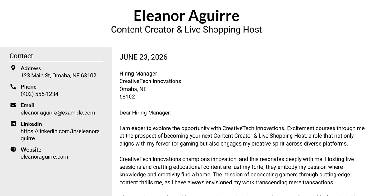 30+ Content Creator & Live Shopping Host Cover Letter Templates with Example 2026