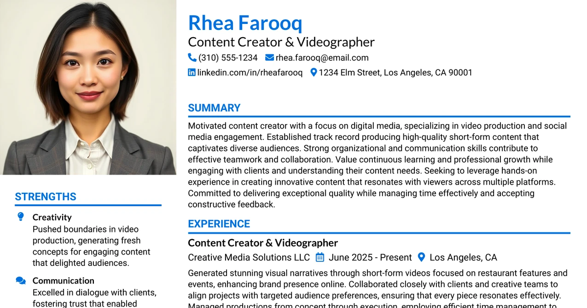 33 Content Creator & Videographer Resume Templates with Example 2026 (ATS-Optimized)