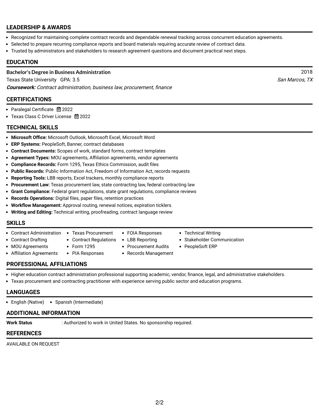 Resume Example Page 2
