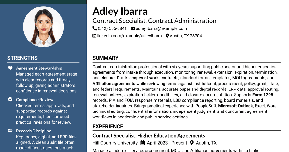 7 Contract Specialist - Contract Administration Resume Templates with Example