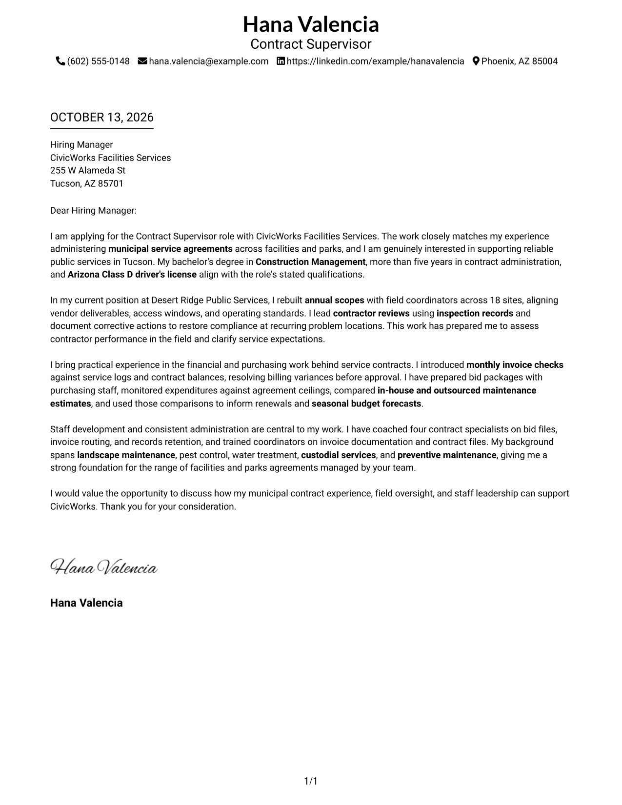 Cover Letter Example Page 1