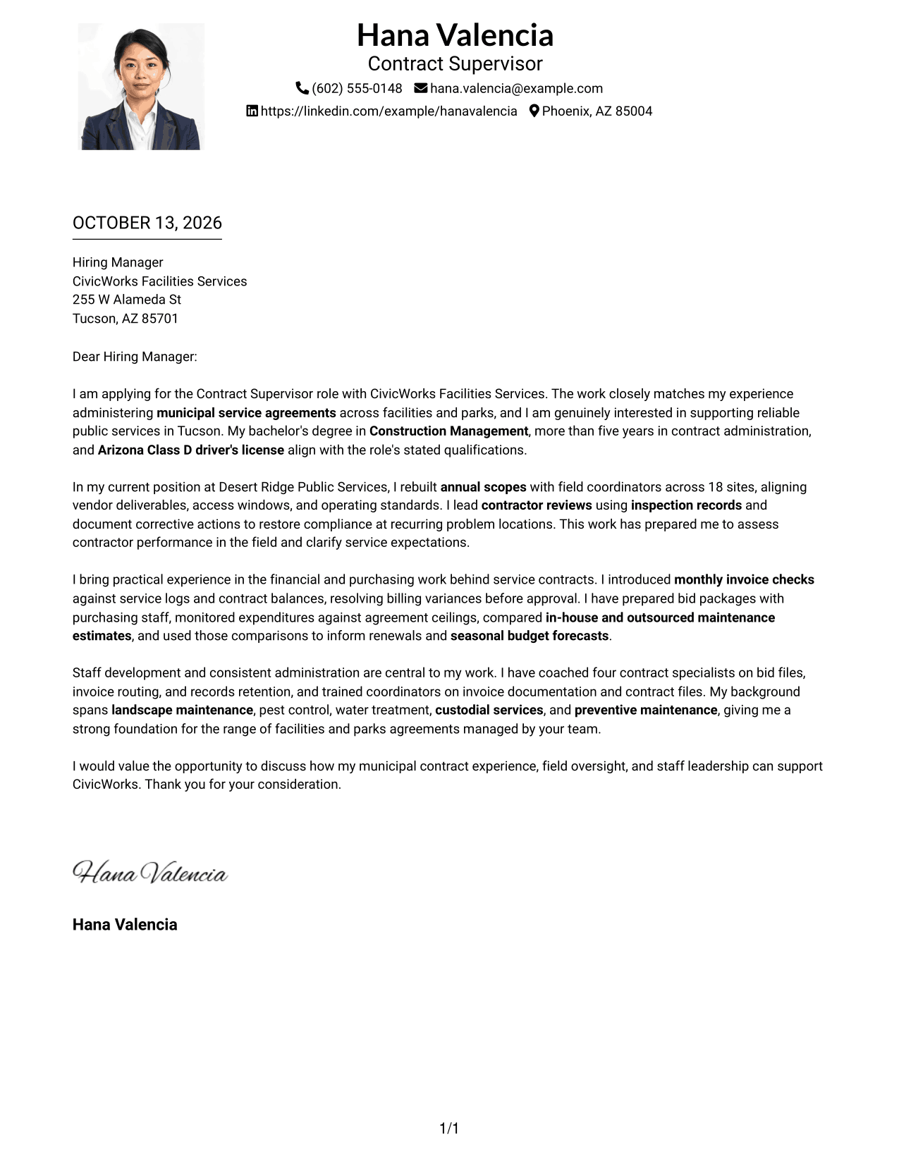 Cover Letter Example Page 1
